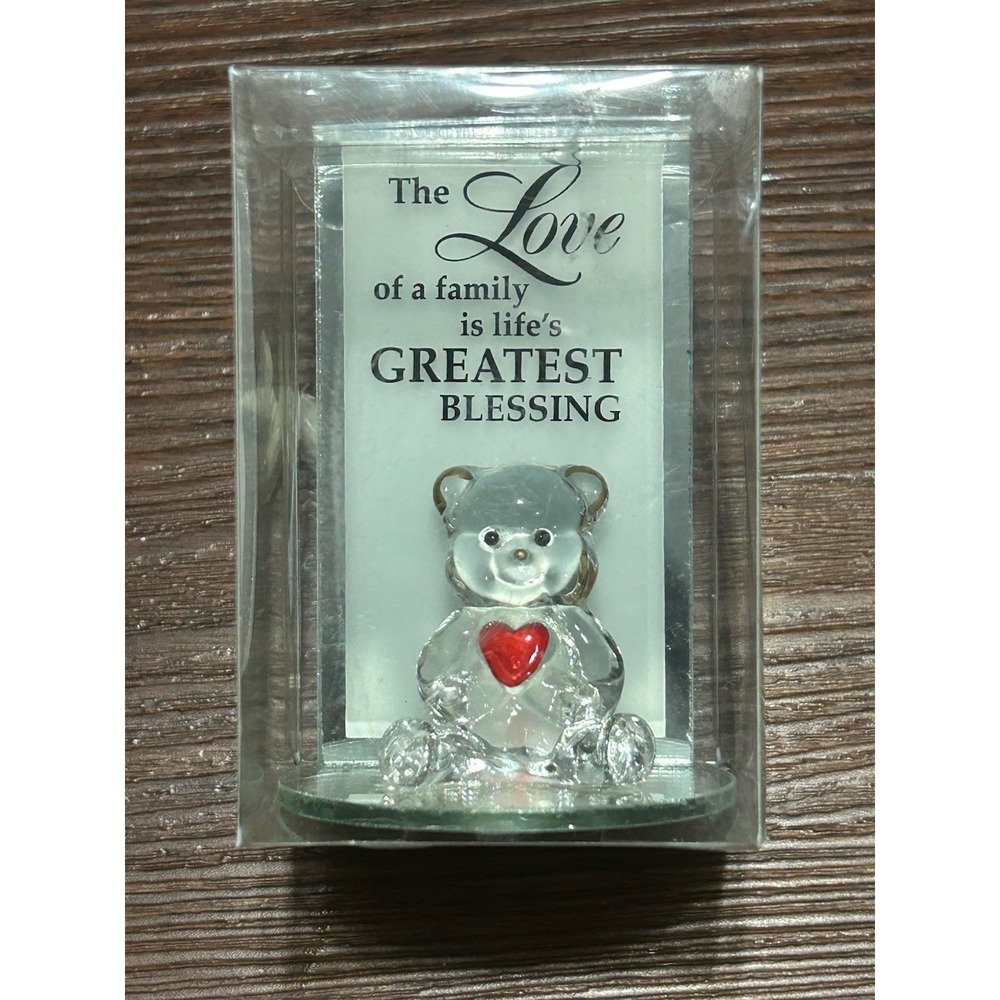 Glass Baron With Clear Bear & Red Heart Figurine "The Love Of A Family" Sealed